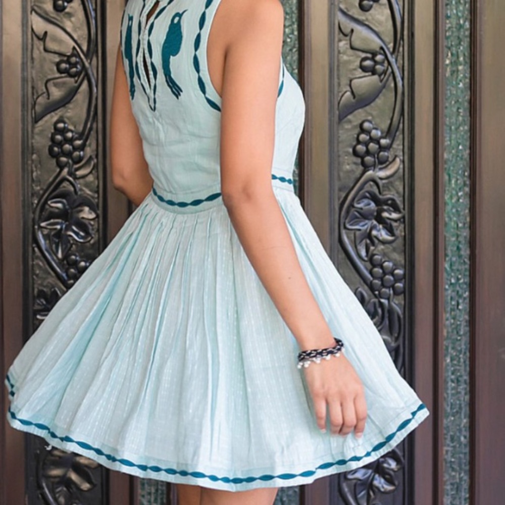 Free People Blue Embroidered Cottage Core Dress - Picture 8 of 8